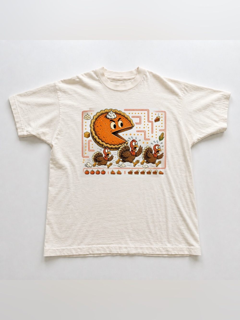 Off White Pumpkin Pie Arcade Turkey Graphic Tee